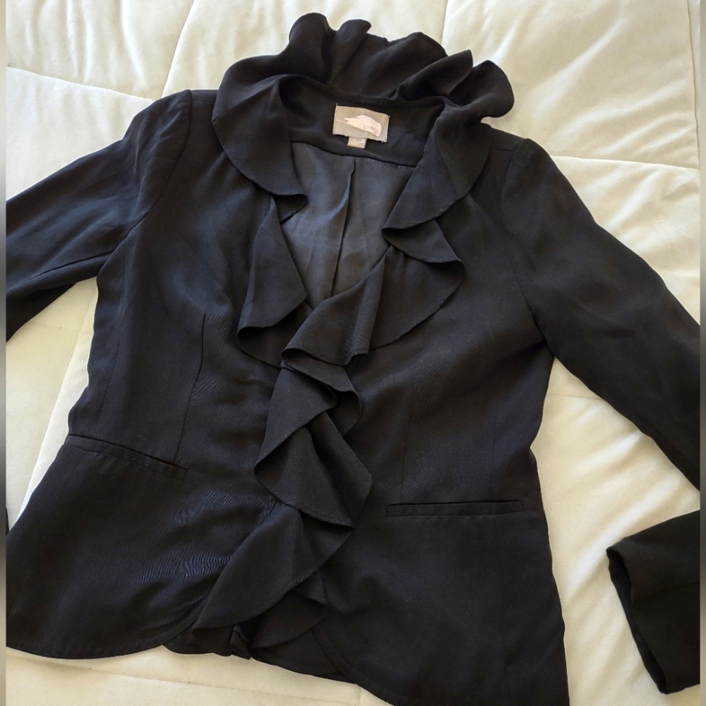 Forever 21Black Ruffle Blazer Jacket- Large - Picture 2 of 6